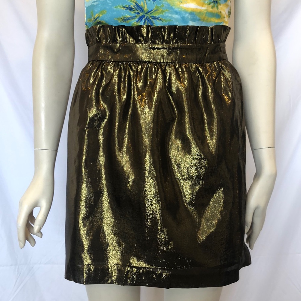 Matalic Gold Skirt with Ruffled Waist & Pockets